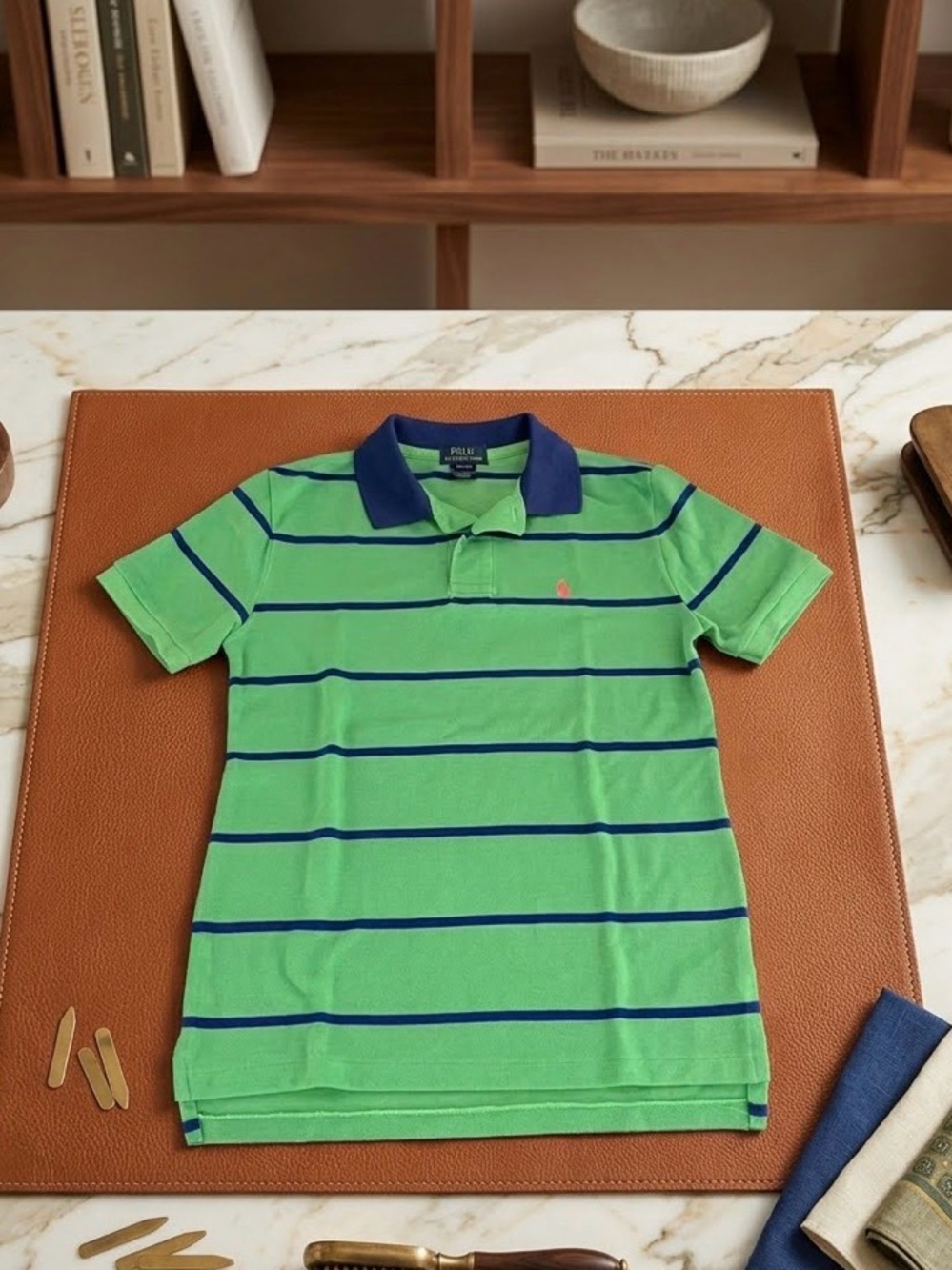 Polo by Ralph Lauren Lime Green with Navy Stripe Kids Polo